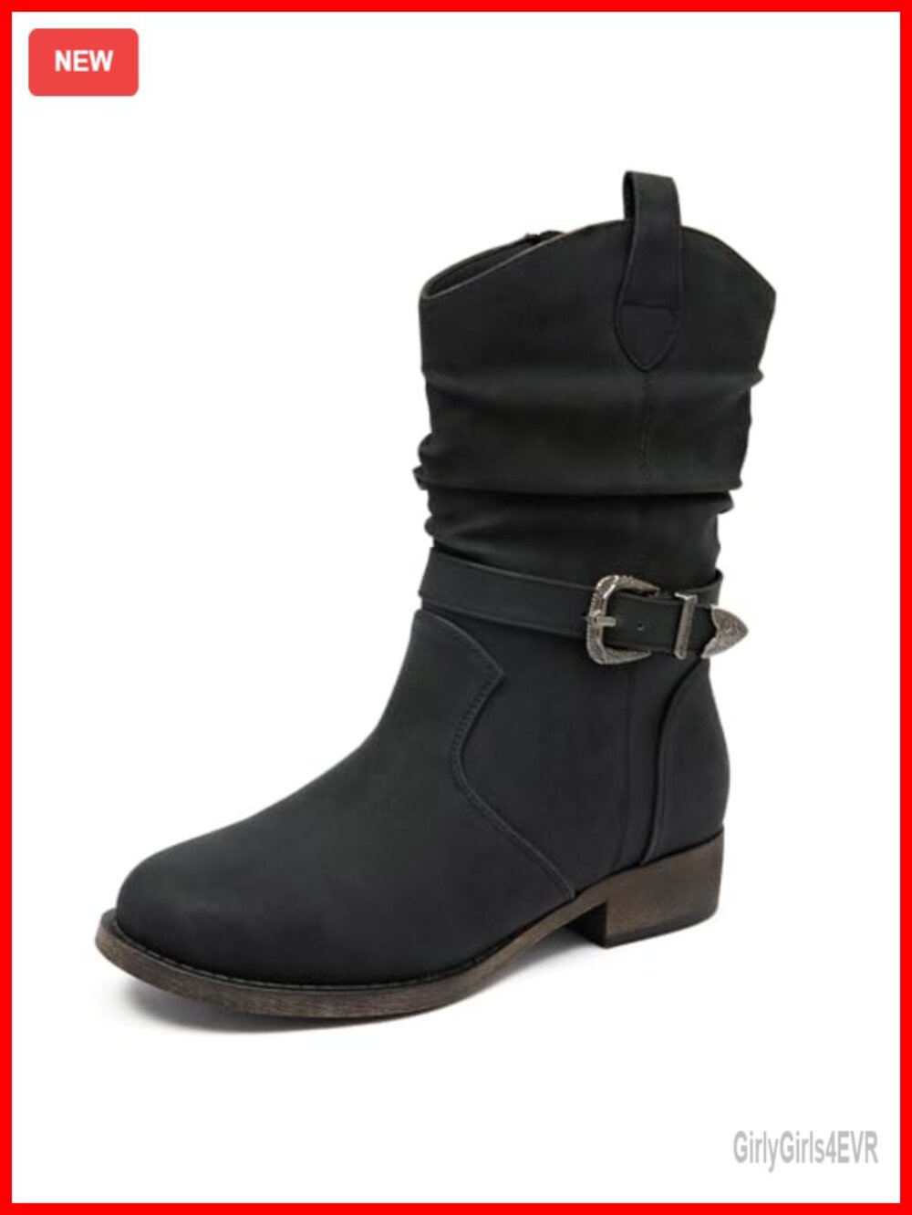 Women's Mid-Calf Cowboy Zip Boots Faux Leather Low Heel Round Toe
